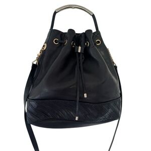 Vintage ITALIAN SISO Black Leather Bucket Bag Purse